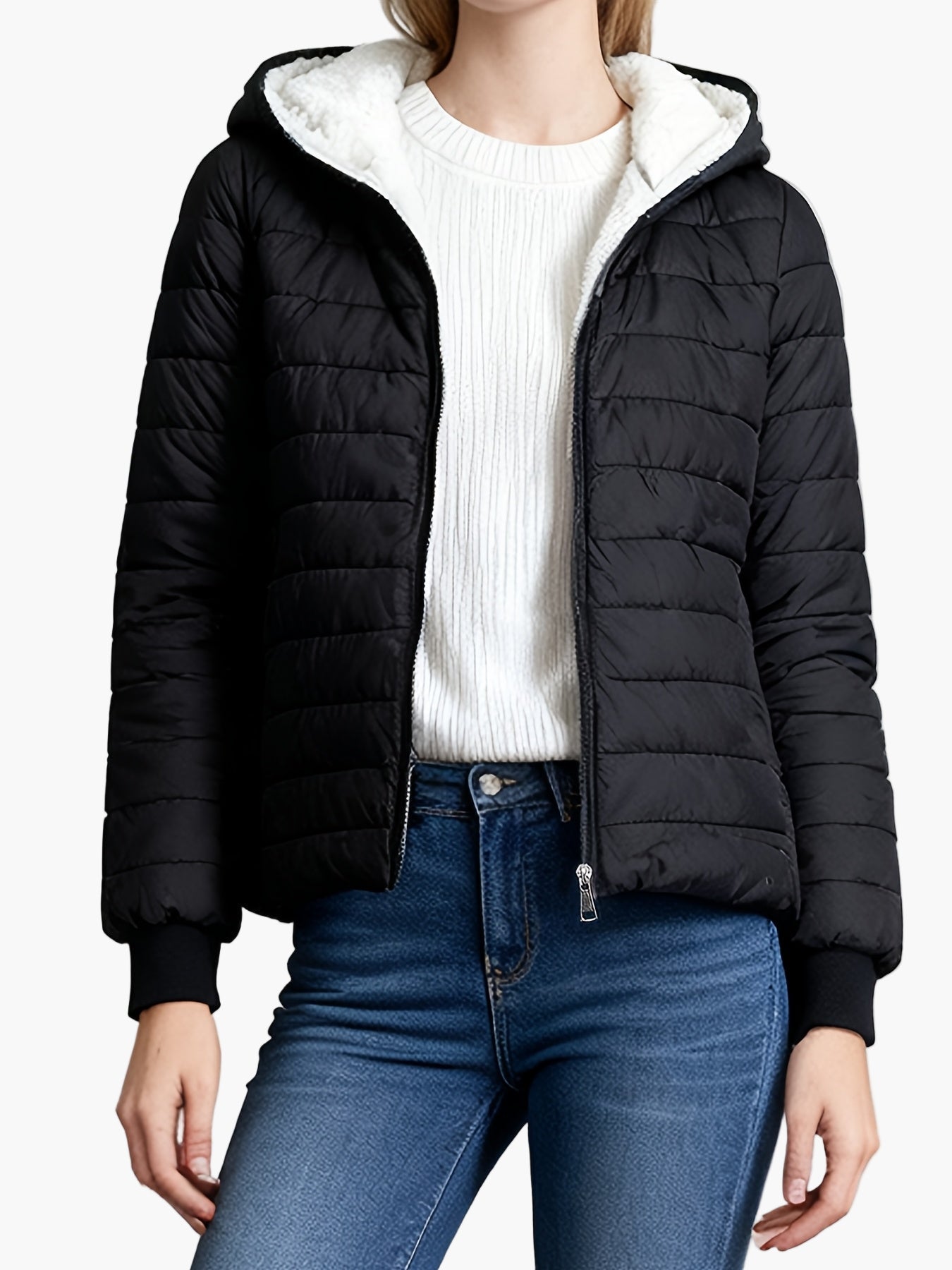 Chaqueta acolchada de invierno para mujer estilo urbano con capucha