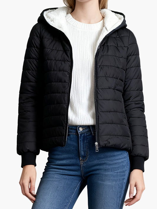 Chaqueta acolchada de invierno para mujer estilo urbano con capucha