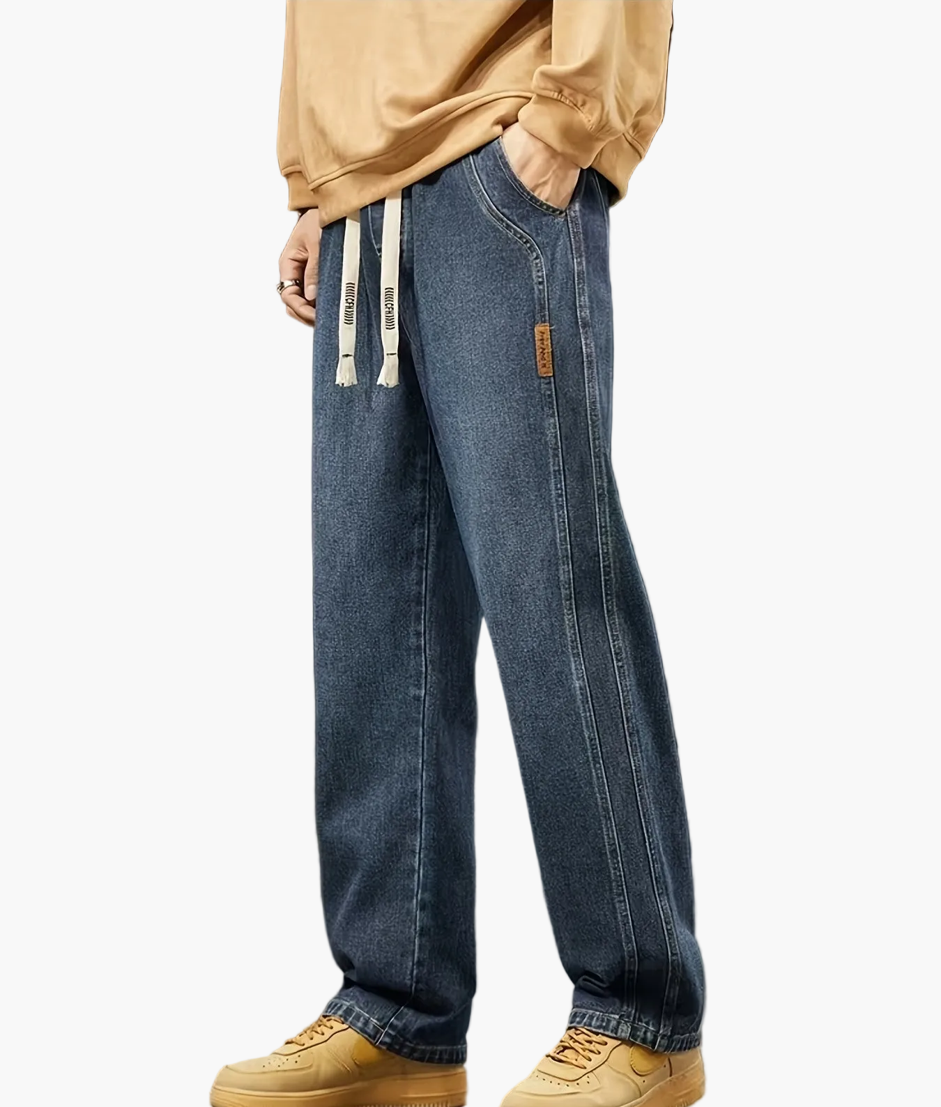 Losvallende brede jeans voor heren, casual stedelijke stijl