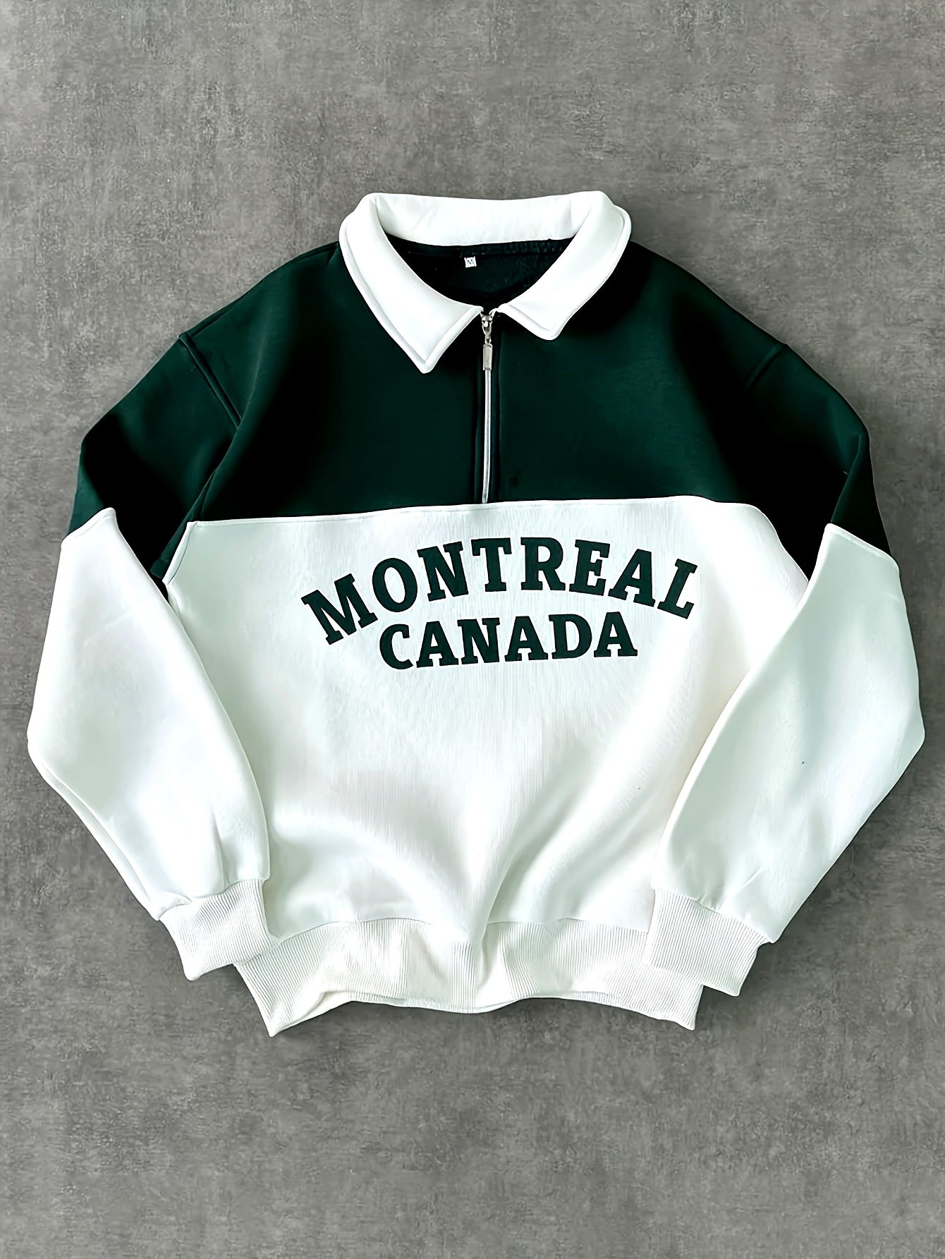 Sweatshirt Polo Bicolore Homme avec Fermeture Éclair Courte et Inscription "MONTREAL CANADA"