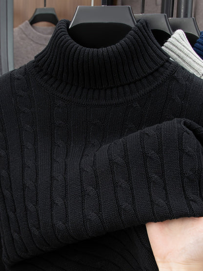 Pull à col roulé torsadé style décontracté pour homme - Manches longues, usage quotidien