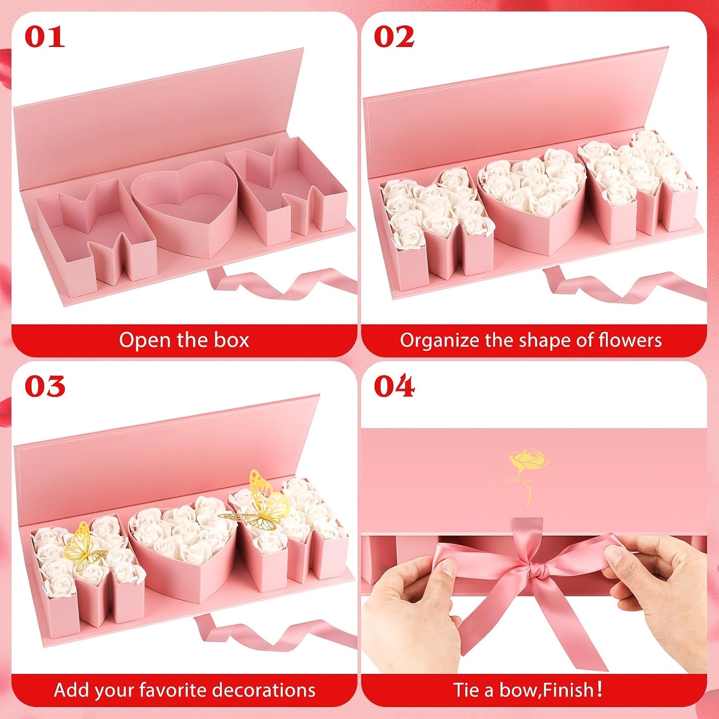 Cofanetto Regalo Fantasia Festa della Mamma Donna – Scatola Espositore Elegante con Scomparti Lettere e Cuore