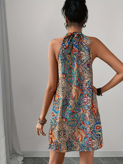 Abito a trapezio elegante con stampa artistica da donna, stile estivo casual