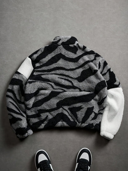 Veste Polaire Zippée Motif Zèbre Bicolore Col Montant