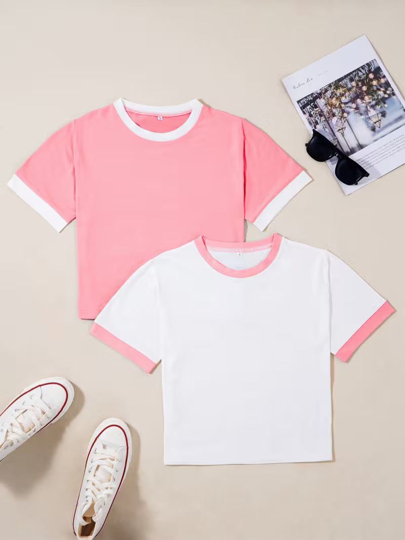 T-shirts style décontracté col rond manches courtes pour femmes - lot de 2
