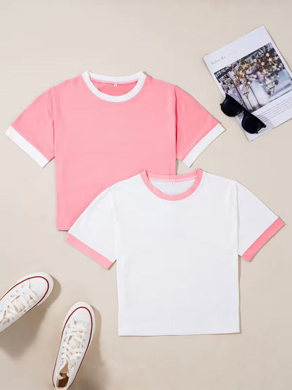 T-shirts style décontracté col rond manches courtes pour femmes - lot de 2