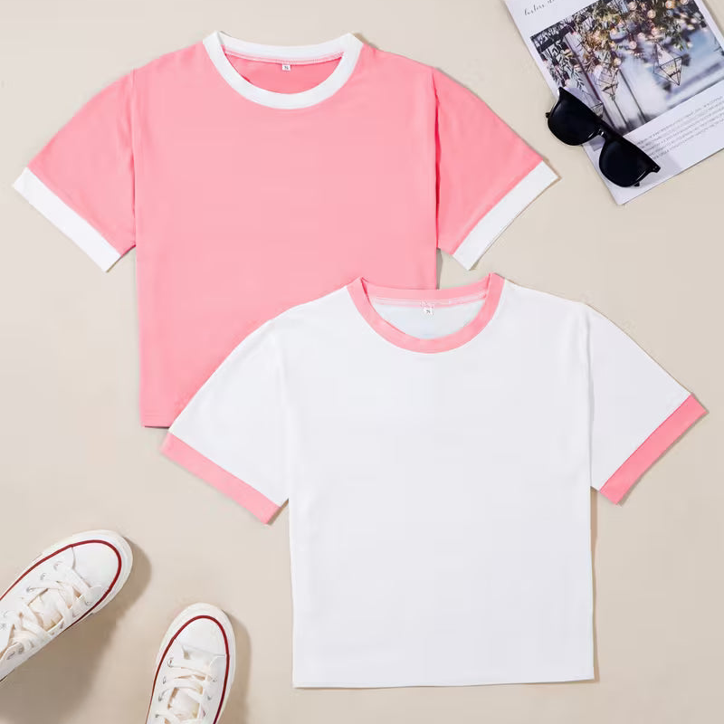 T-shirts style décontracté col rond manches courtes pour femmes - lot de 2