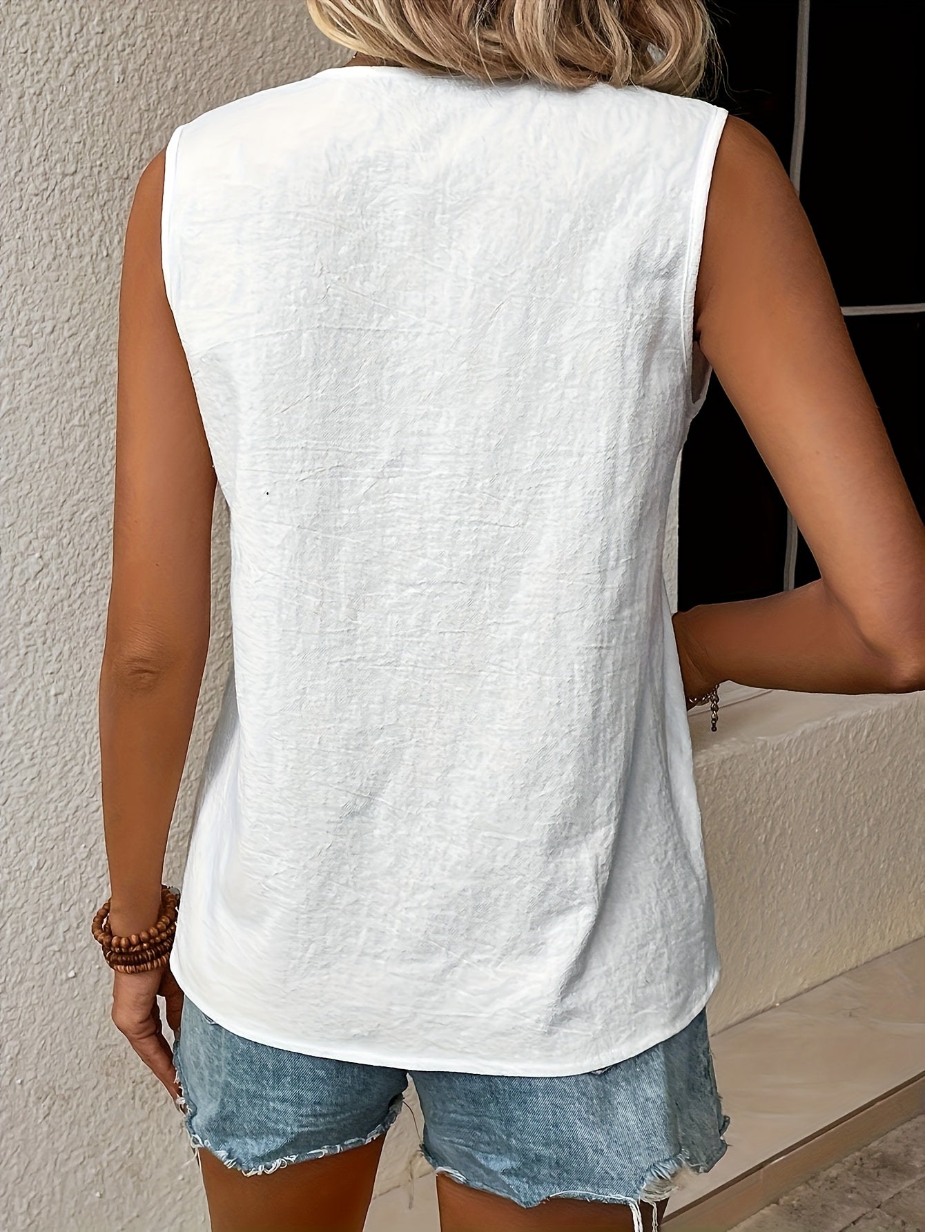 Top donna stile bohémien chic con pizzo, scollo a V, per l'estate