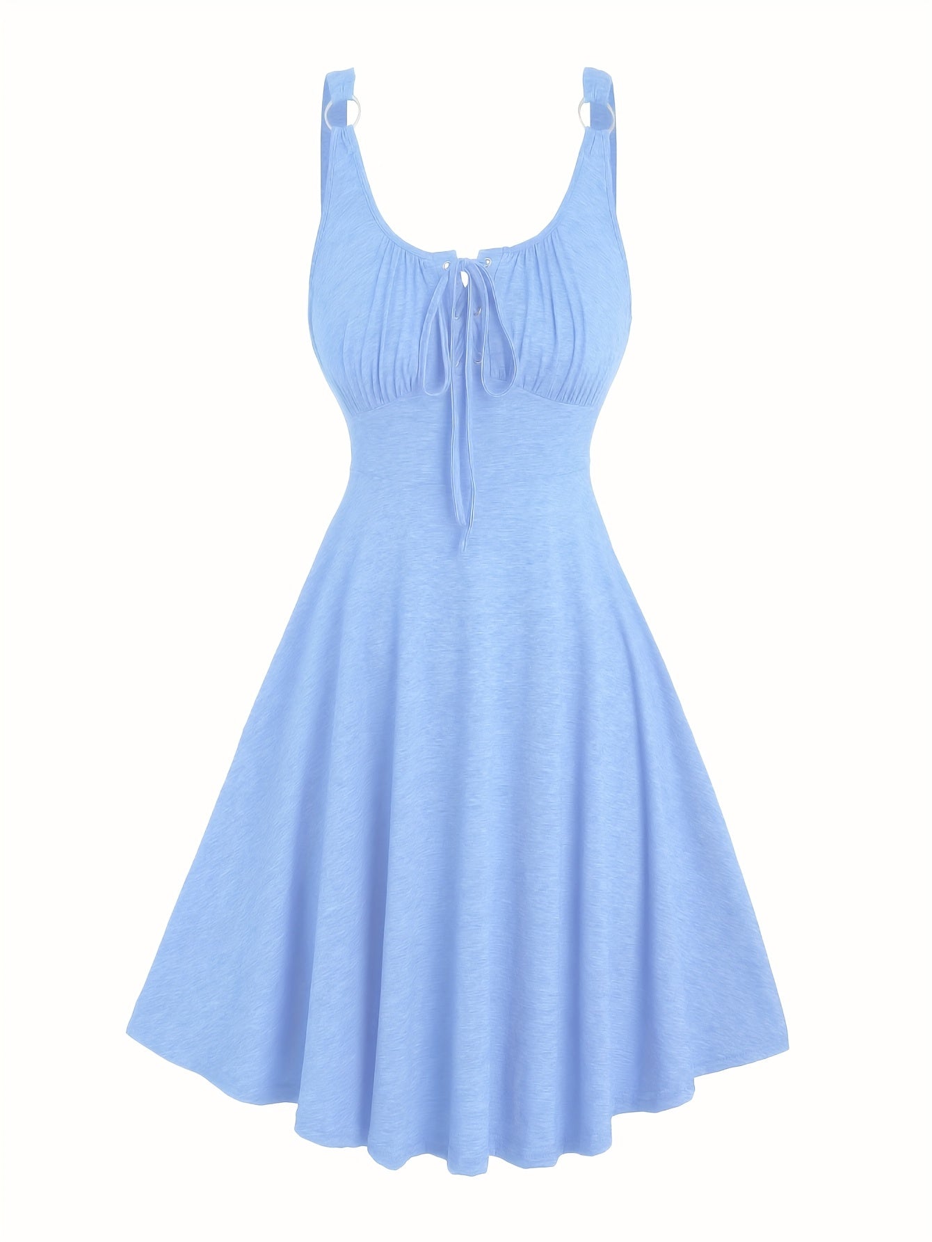 Lässiges Damenkleid mit Ausschnitt und Ösen-Trägern, ausgestellter Frühling-Sommer-Stil  