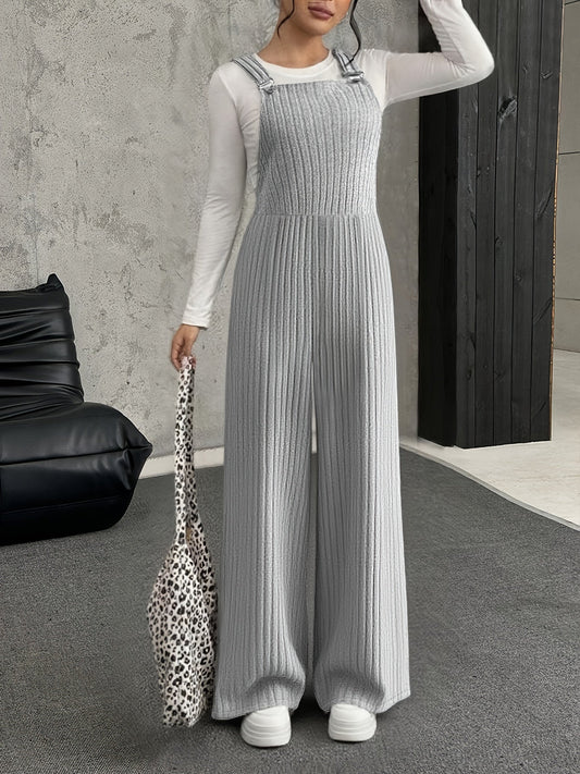 Salopette Femme ample côtelée gris clair à bretelles avec boucle