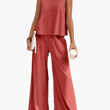 Ensemble décontracté femme – Pantalon large et haut sans manches, style élégant pour l'été
