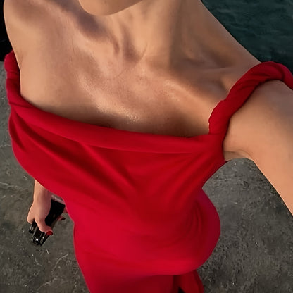 Robe Longue de Soirée Femme Élégante Style Sirène Épaule Dénudée