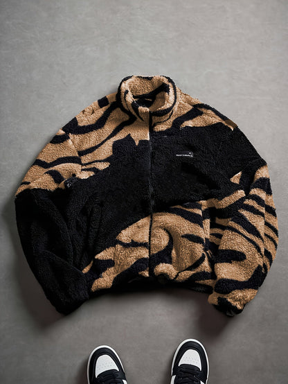 Veste Polaire Zippée Motif Zèbre Bicolore Col Montant