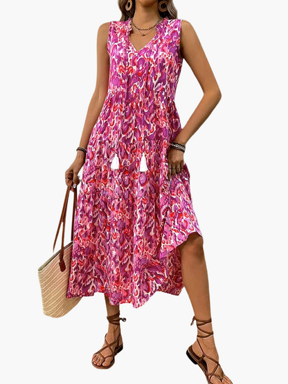 Elegancka sukienka damska bez rękawów w stylu boho na lato i wiosnę
