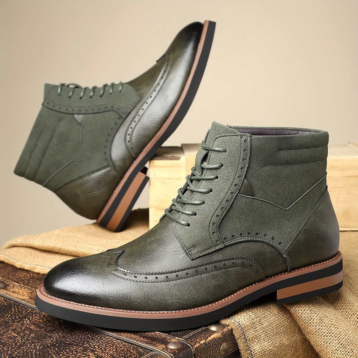 Bottes Chukka homme brogues bicolores à lacets style habillé