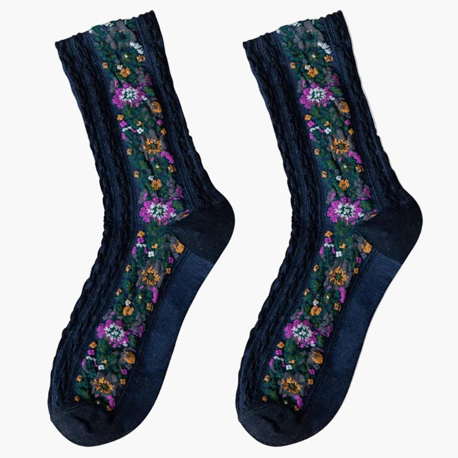 Chaussettes Femme Style Vintage à Motifs Floraux Brodés, Élégantes et Confortables pour le Quotidien