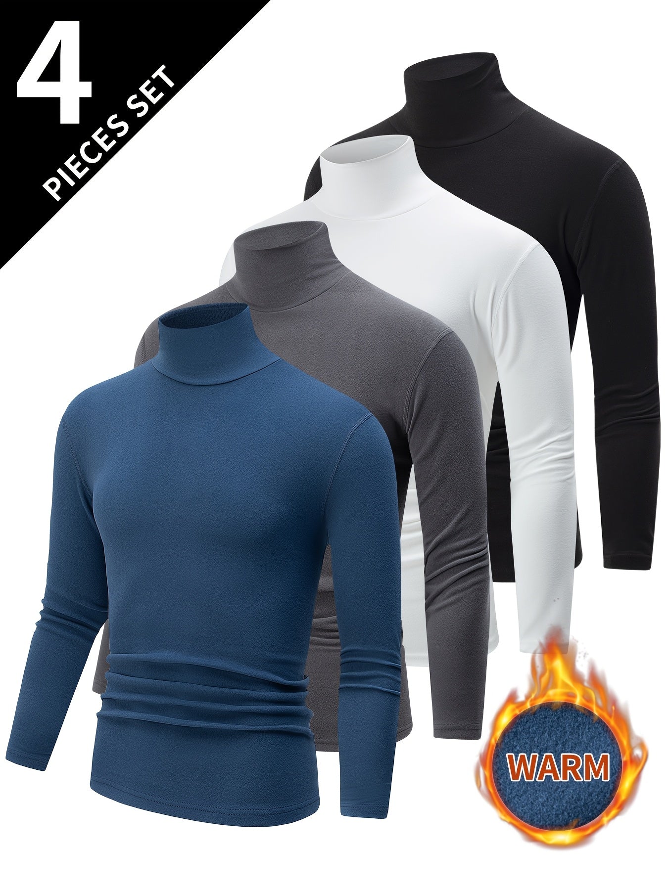 Lot de 4 Pulls Col Roulé Homme Manches Longues Couleurs Assorties