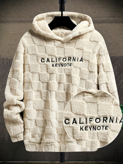 Sweat à capuche doux texturé en peluche pour homme avec motif « California Keynote »