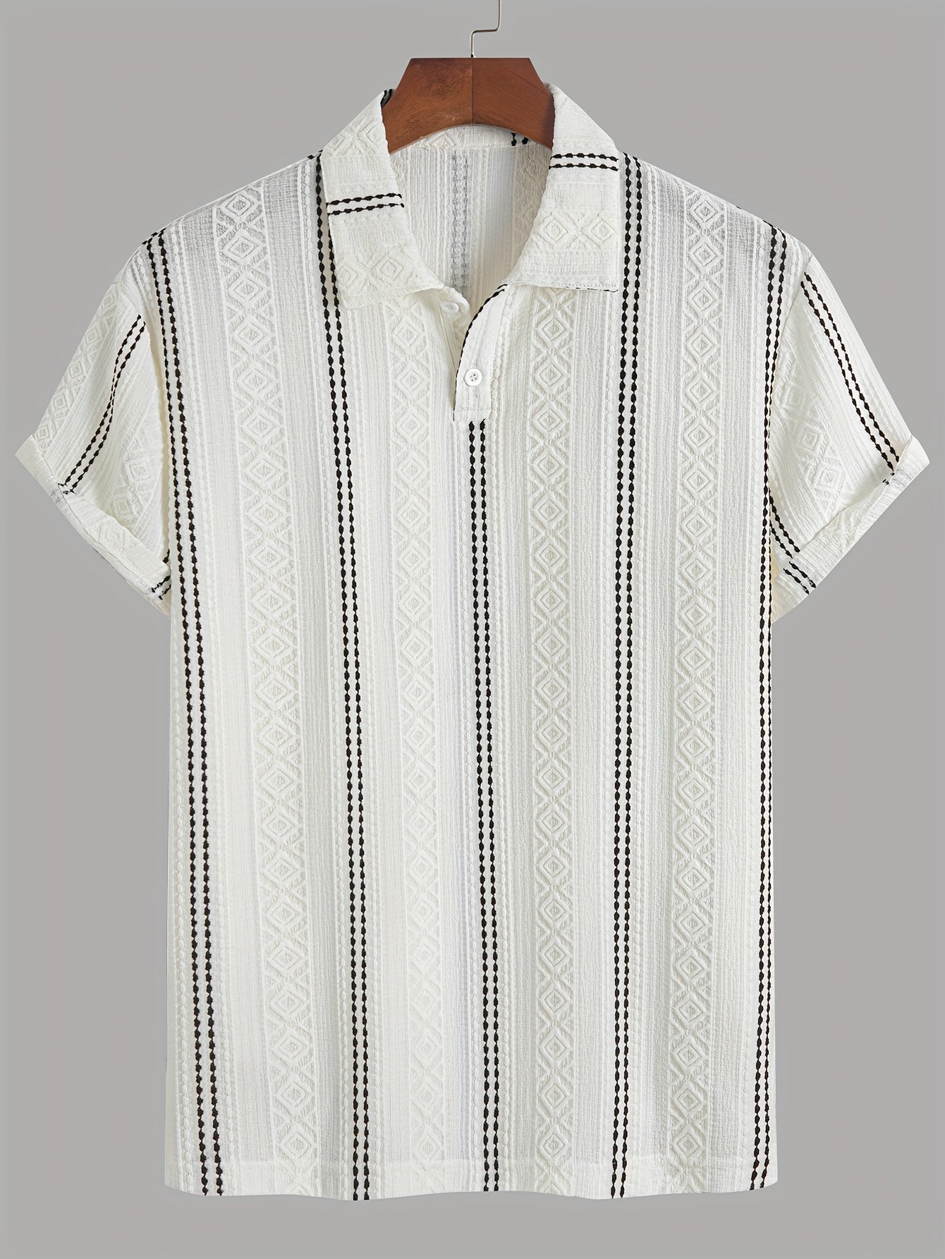Chemise à manches courtes pour homme style polo rayures et motifs géométriques élégants