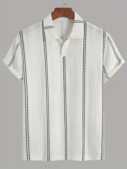 Chemise à manches courtes pour homme style polo rayures et motifs géométriques élégants