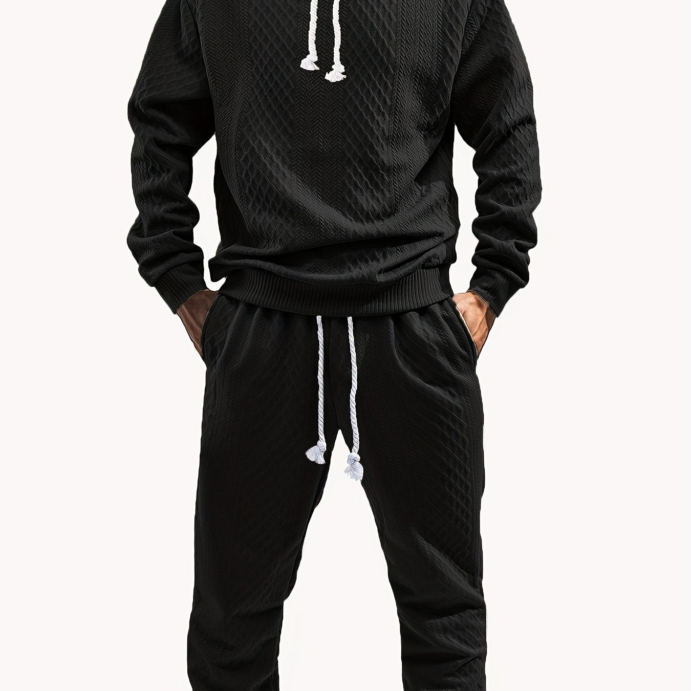 Ensemble Survêtement Homme à Capuche Texture Chevron et Losange – Style Décontracté
