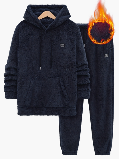 Męski dres casual z kapturem w stylu polarowym na jesień i zimę