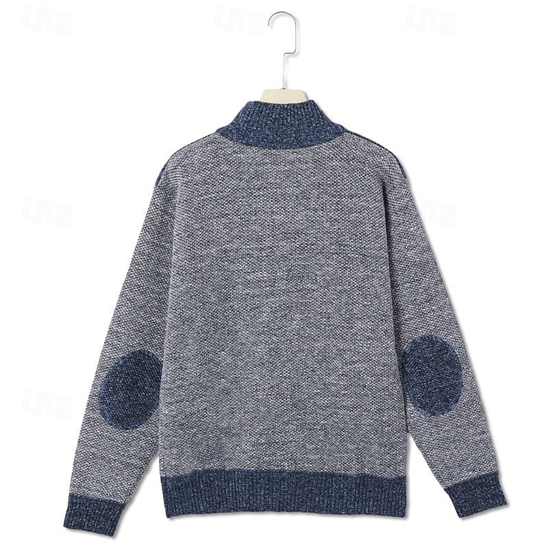 Men's Knit Jacket with Panel Details and Zipped Stand Collar