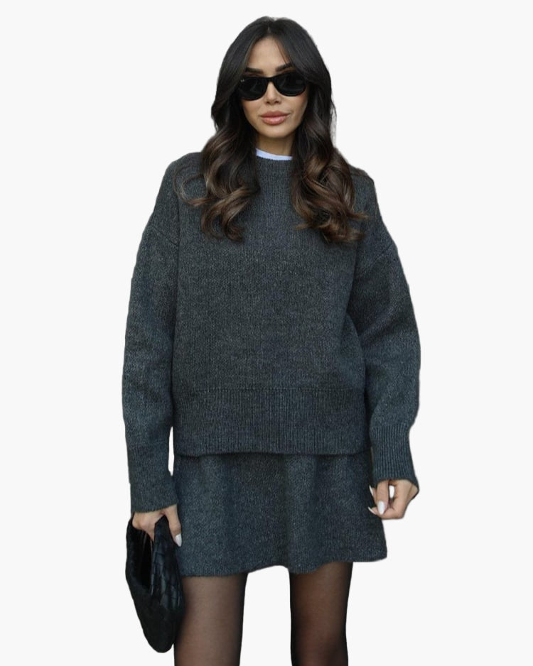 Ensemble Femme Élégant Pull et Jupe Style Décontracté Chic Automne Hiver