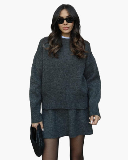 Ensemble Femme Élégant Pull et Jupe Style Décontracté Chic Automne Hiver