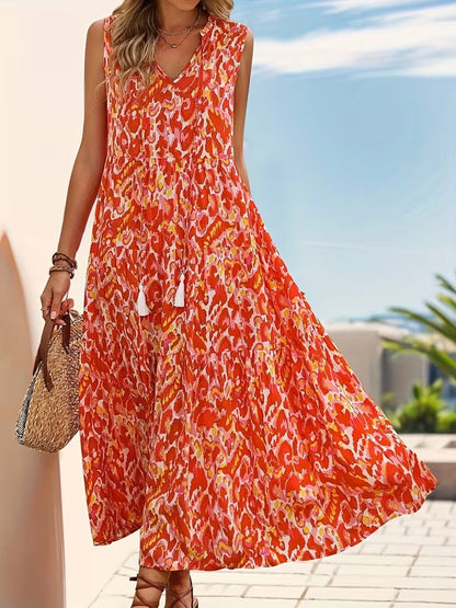 Elegancka sukienka damska bez rękawów w stylu boho na lato i wiosnę