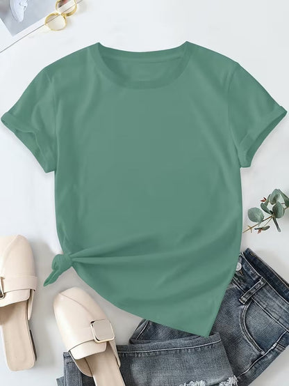 T-shirt basique décontracté pour femme à manches courtes, col rond, style quotidien