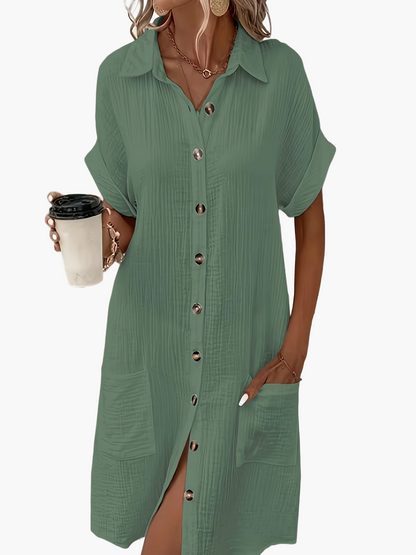 Robe chemise décontractée femme manches courtes boutons style estival