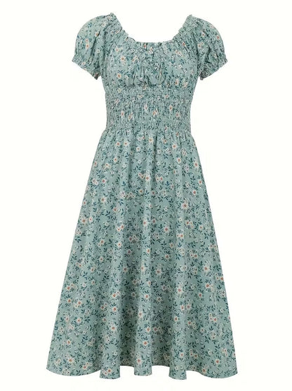 Vestido de verano elegante para mujer estilo bohemio con mangas cortas y estampado floral, para uso diario y salidas
