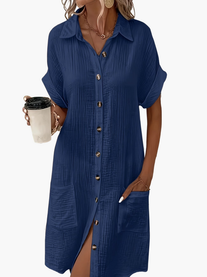 Robe chemise décontractée femme manches courtes boutons style estival