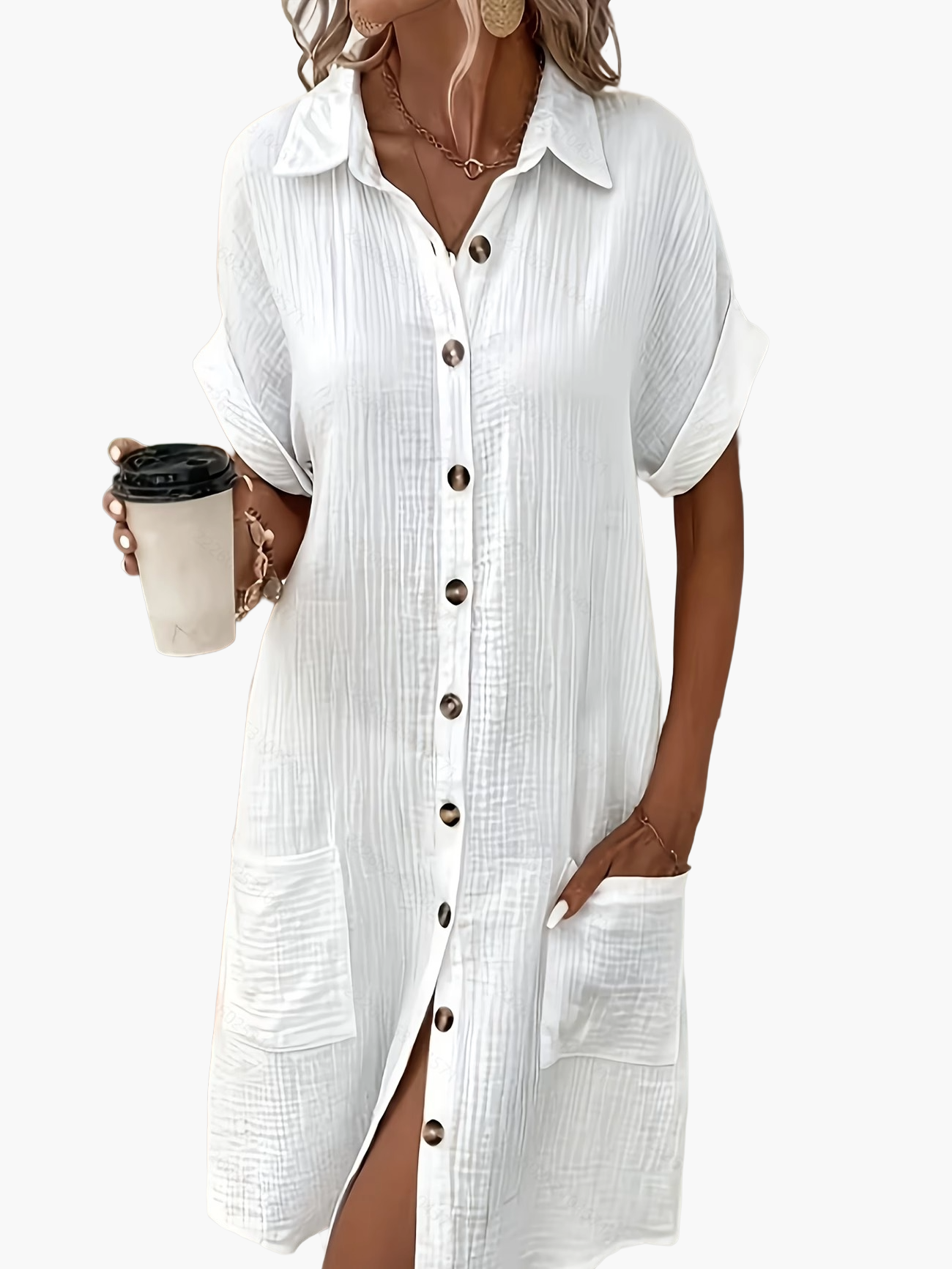 Robe chemise décontractée femme manches courtes boutons style estival