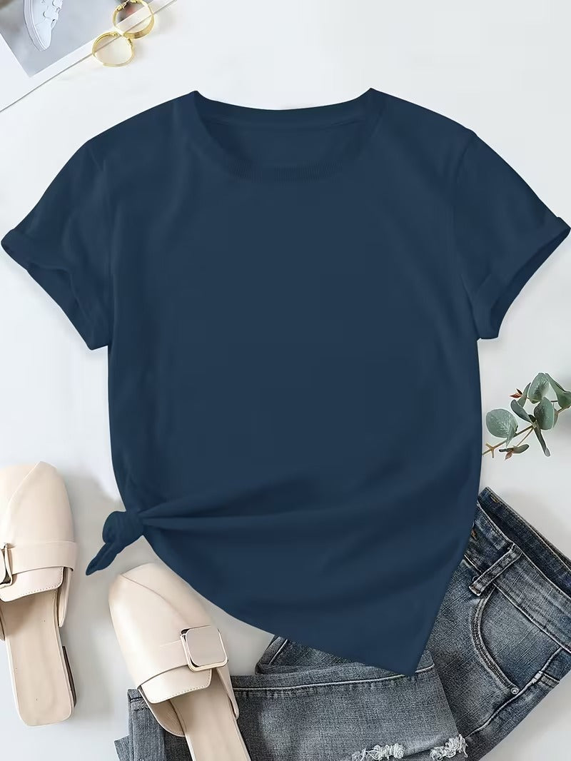 T-shirt basique décontracté pour femme à manches courtes, col rond, style quotidien