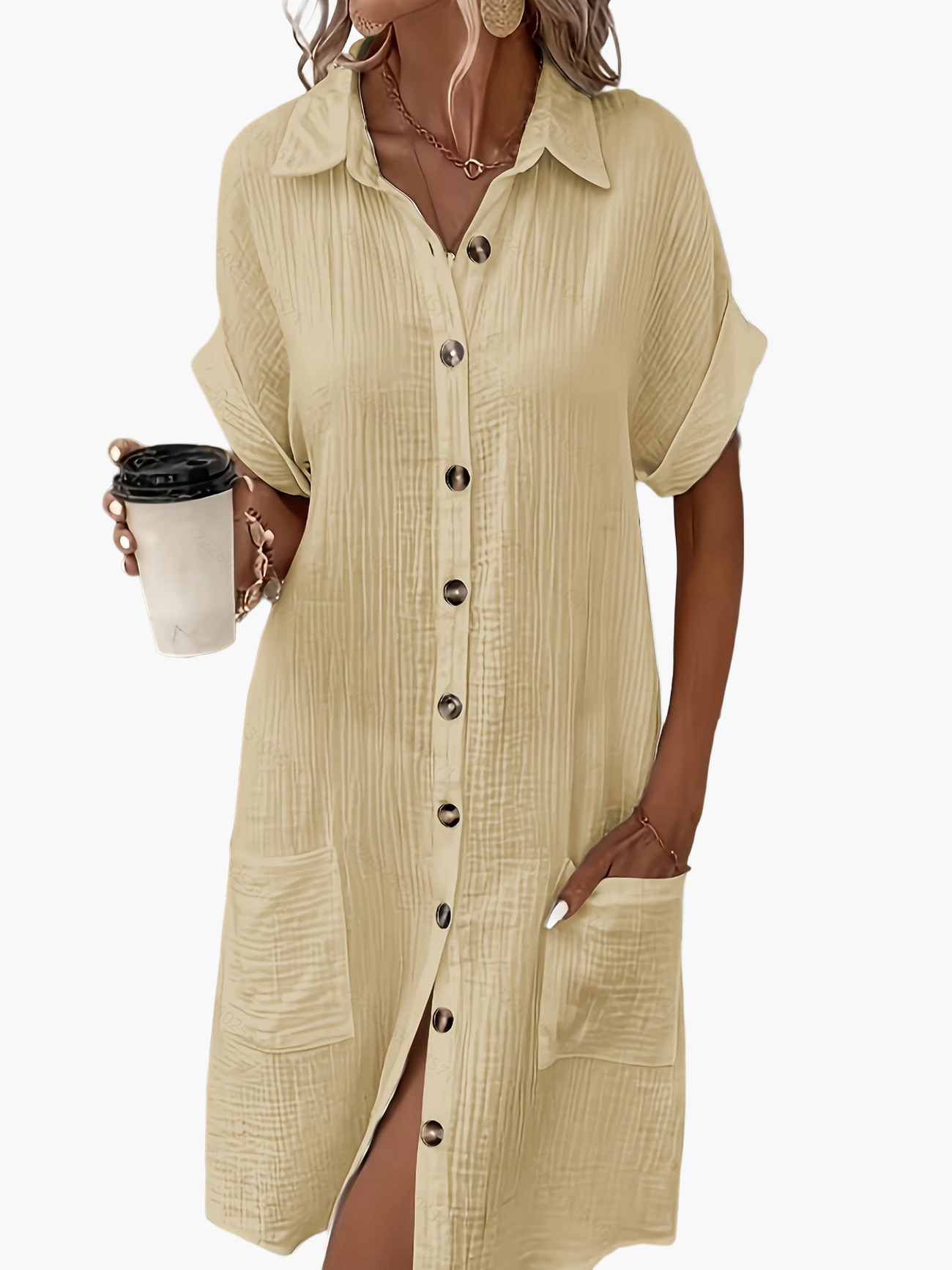 Robe chemise décontractée femme manches courtes boutons style estival