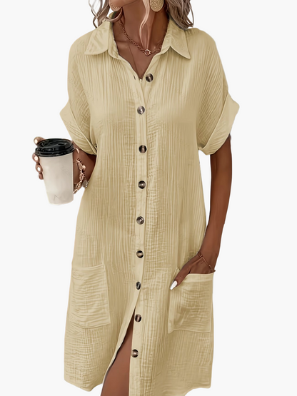 Robe chemise décontractée femme manches courtes boutons style estival