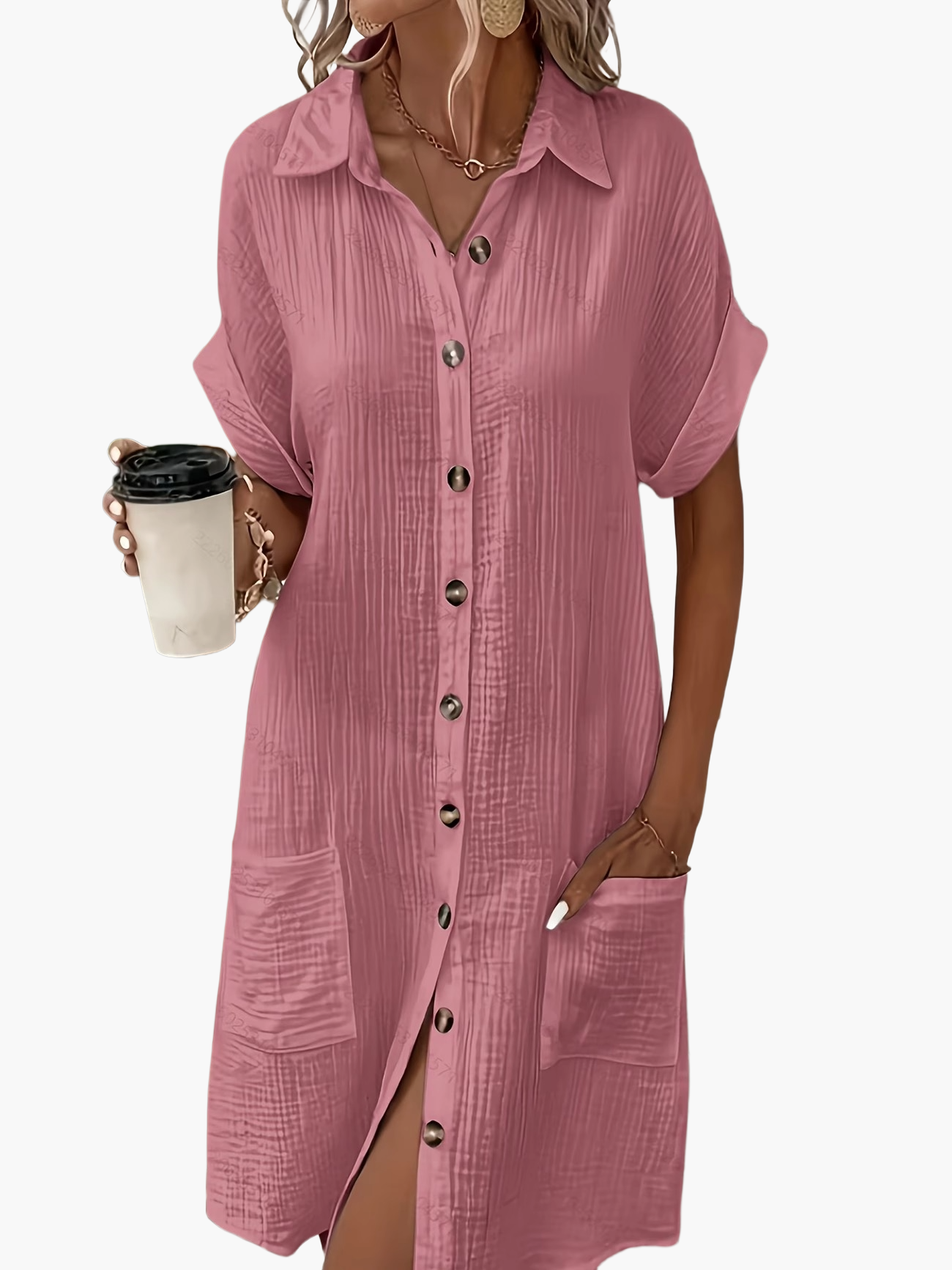 Robe chemise décontractée femme manches courtes boutons style estival