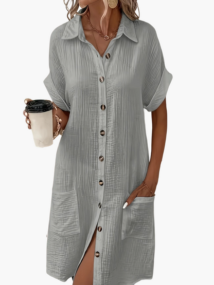 Robe chemise décontractée femme manches courtes boutons style estival