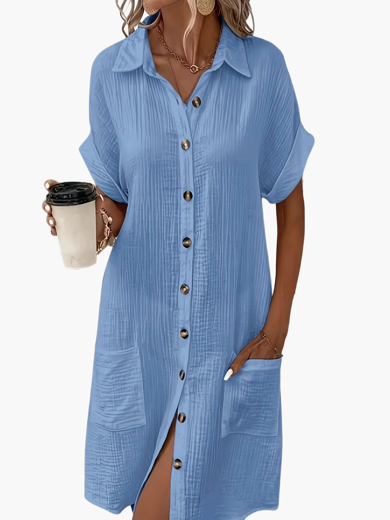 Robe chemise décontractée femme manches courtes boutons style estival