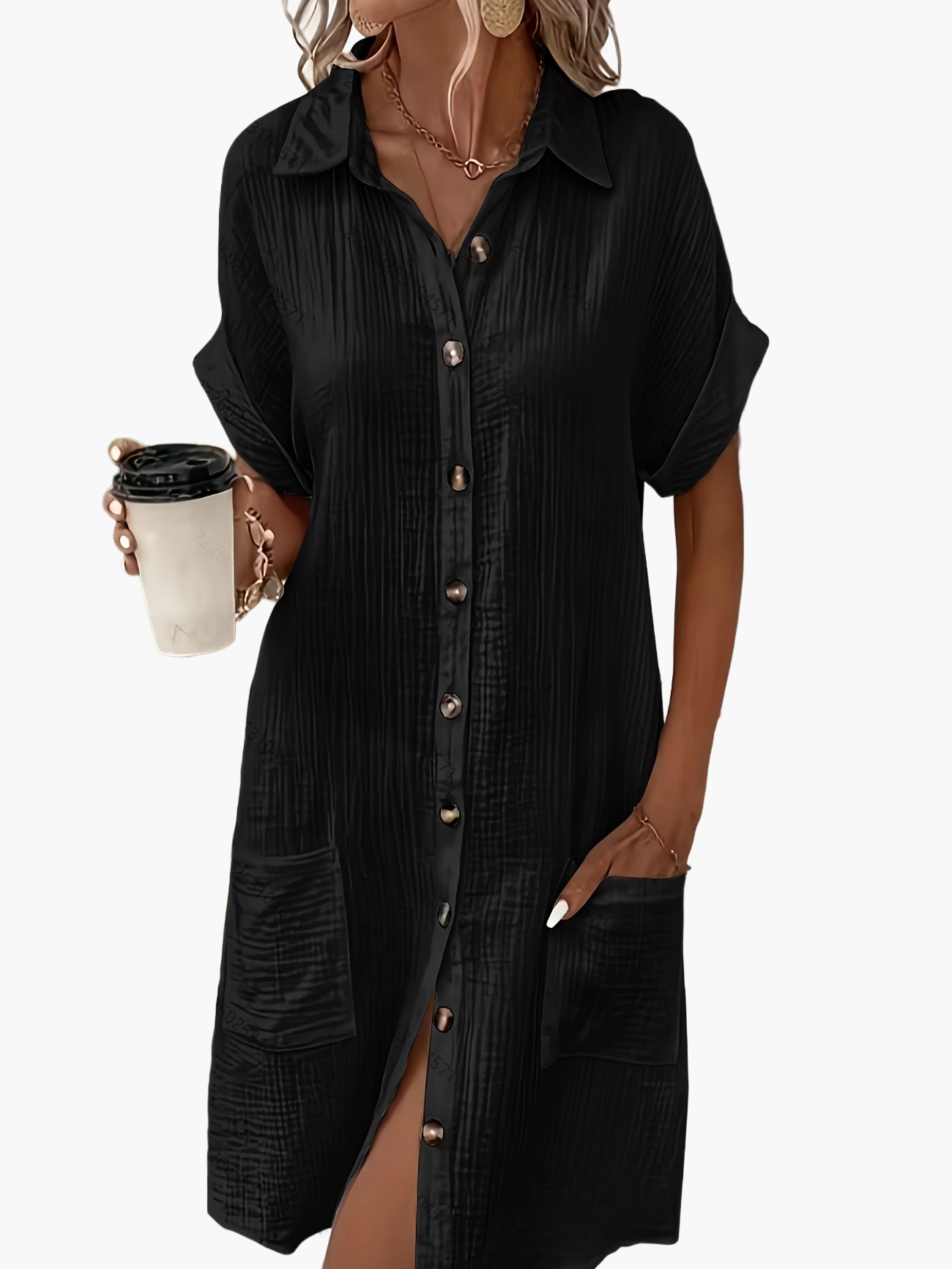 Robe chemise décontractée femme manches courtes boutons style estival