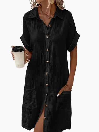 Robe chemise décontractée femme manches courtes boutons style estival