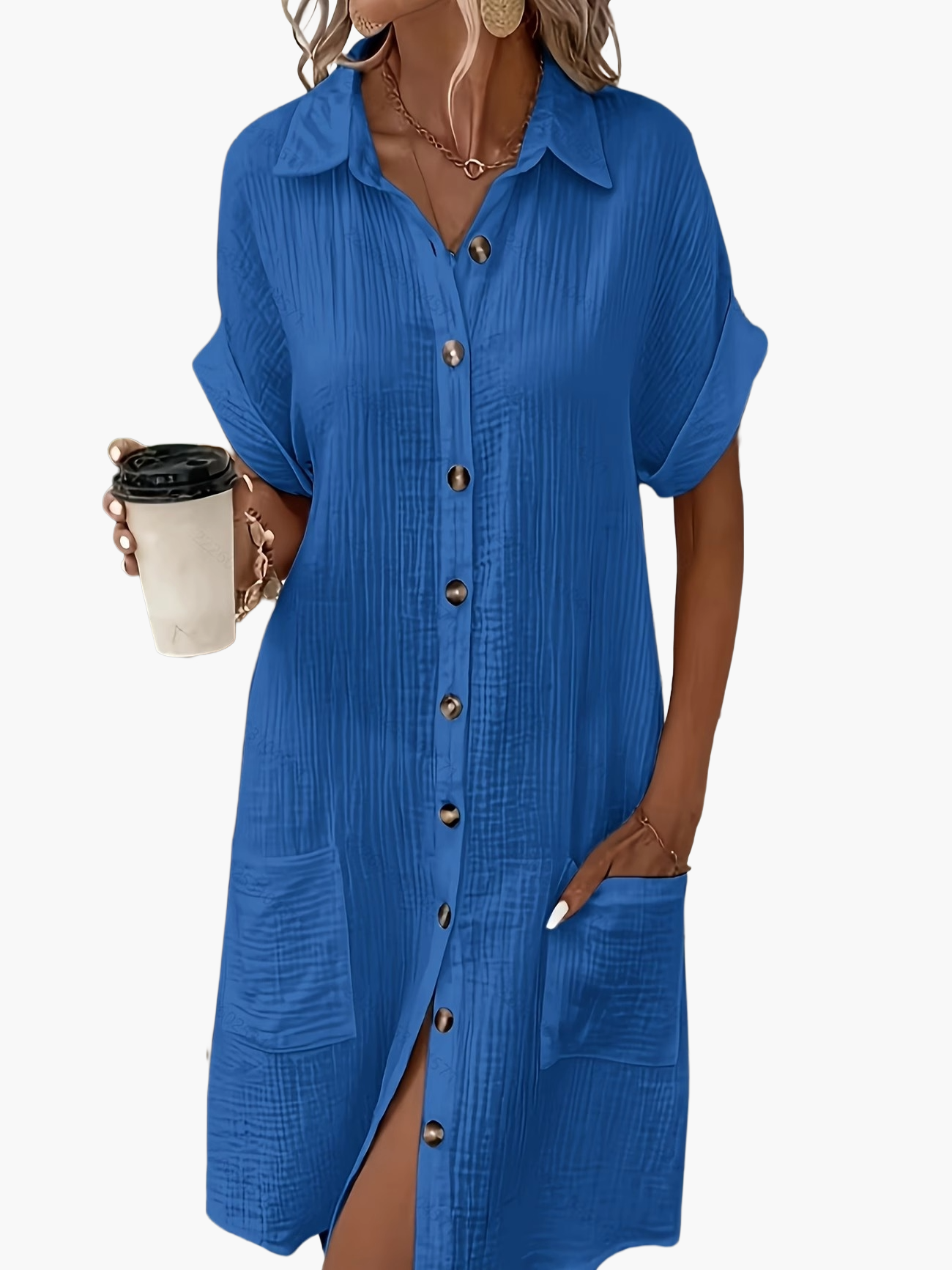 Robe chemise décontractée femme manches courtes boutons style estival