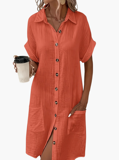 Robe chemise décontractée femme manches courtes boutons style estival