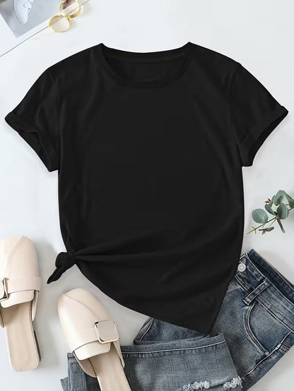 T-shirt basique décontracté pour femme à manches courtes, col rond, style quotidien