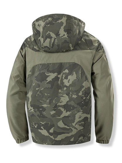 Veste Homme Camouflage Vert à Capuche et Fermeture Éclair