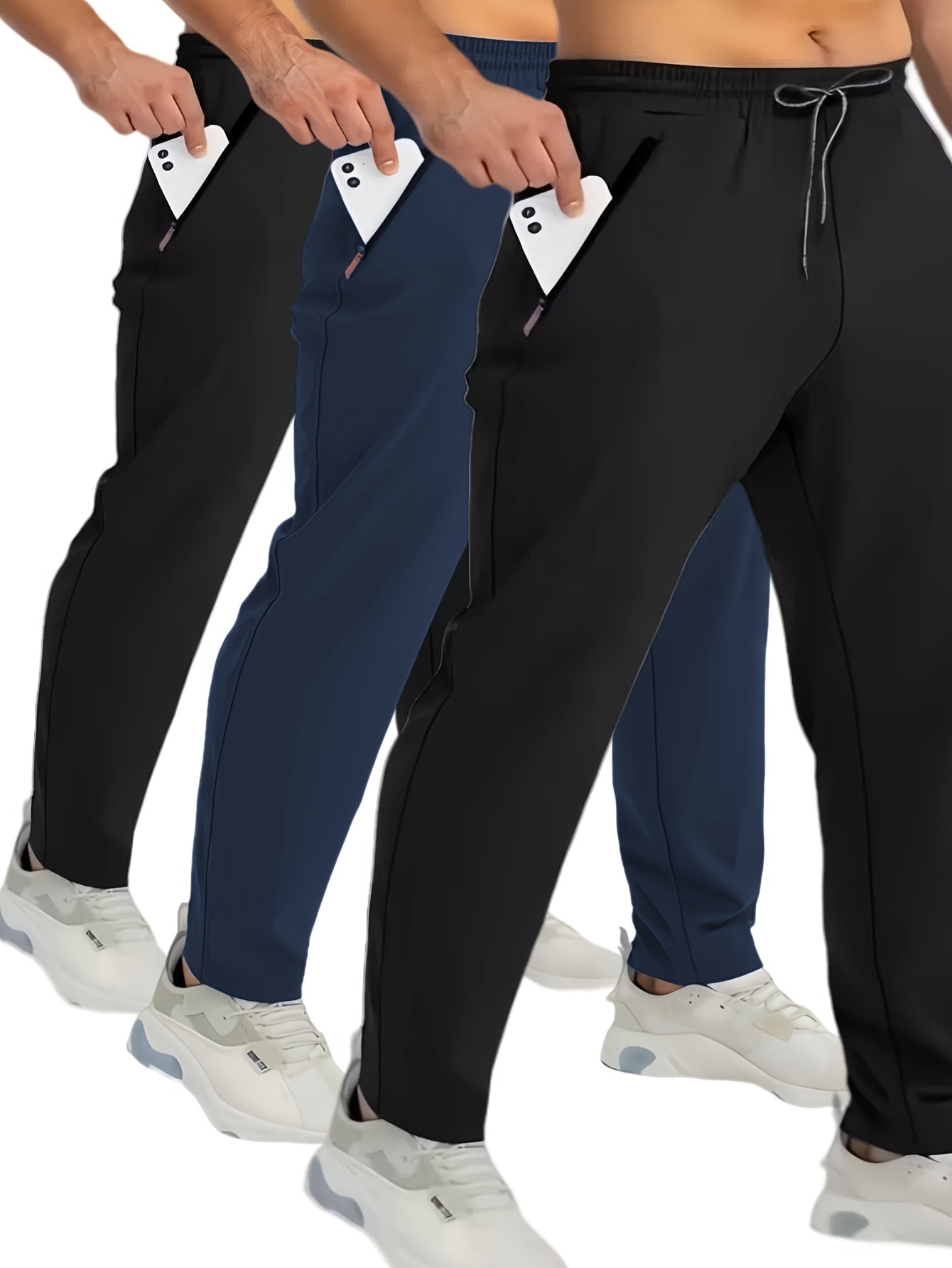 Pantalon de jogging homme avec poches zippées, style décontracté, lot de 3, idéal pour sport et détente