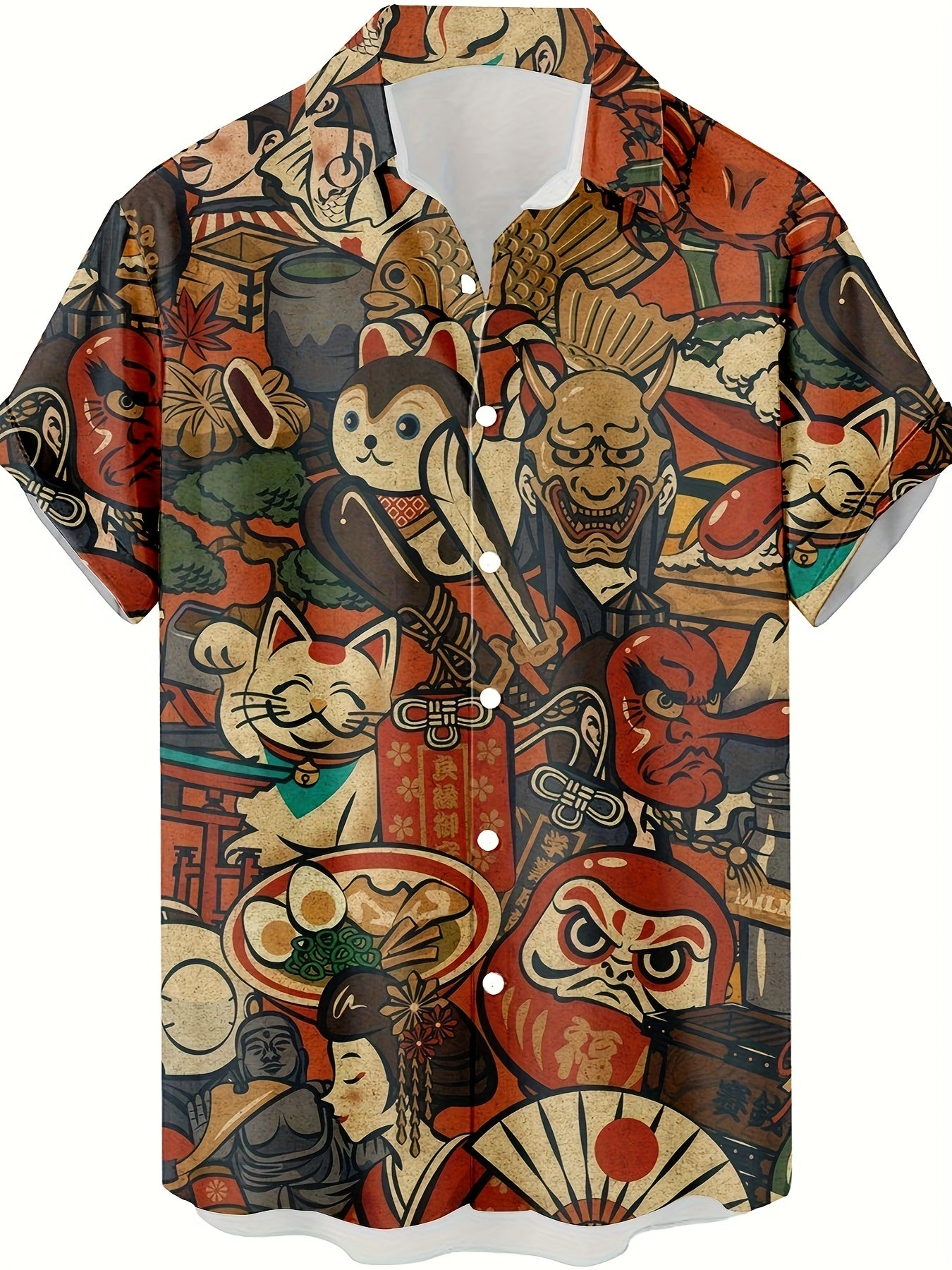 Chemise homme à manches courtes style japonais graphique casual fête vacances