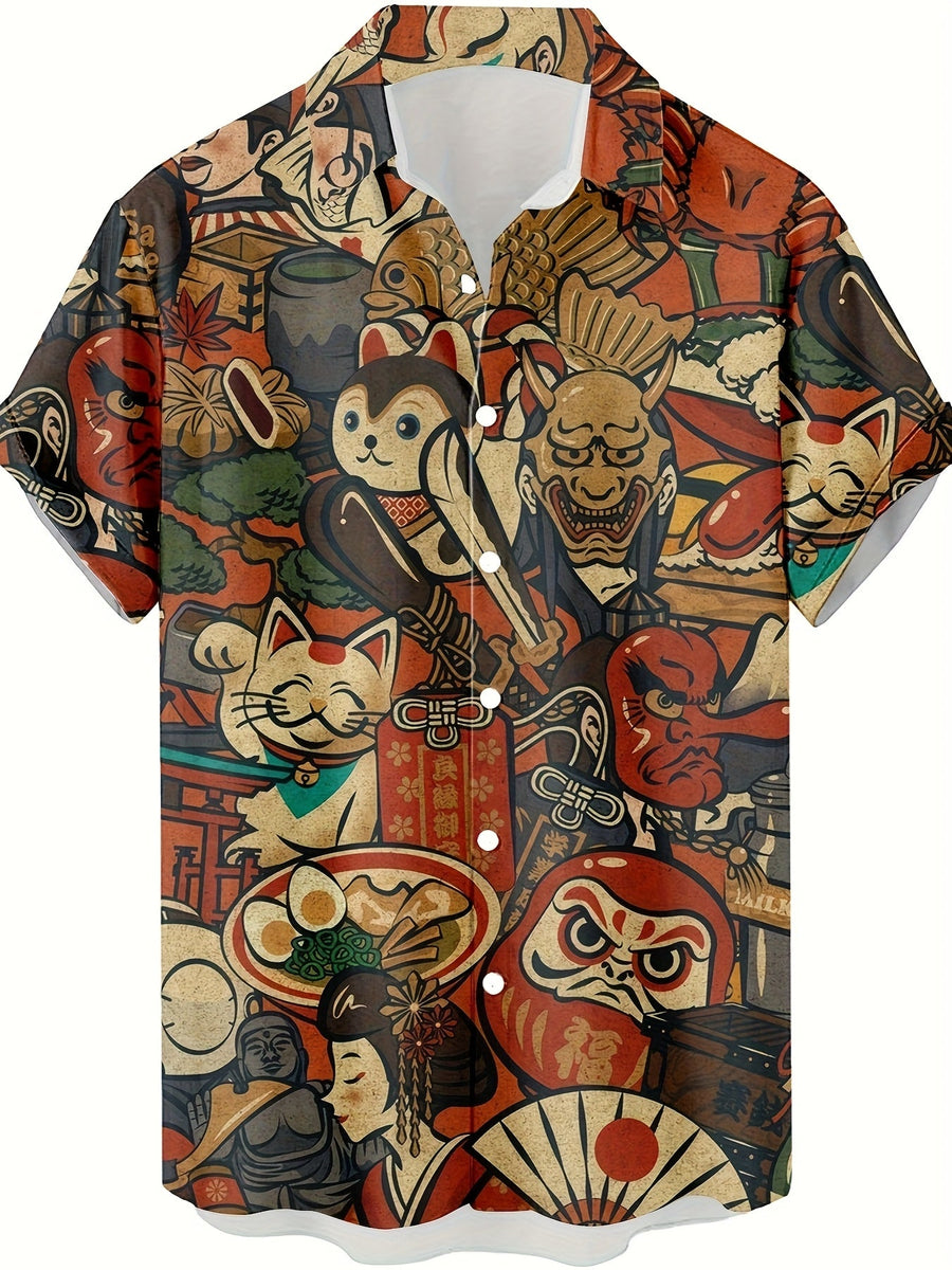 Men's short-sleeve shirt Japanese style graphic casual party vacation